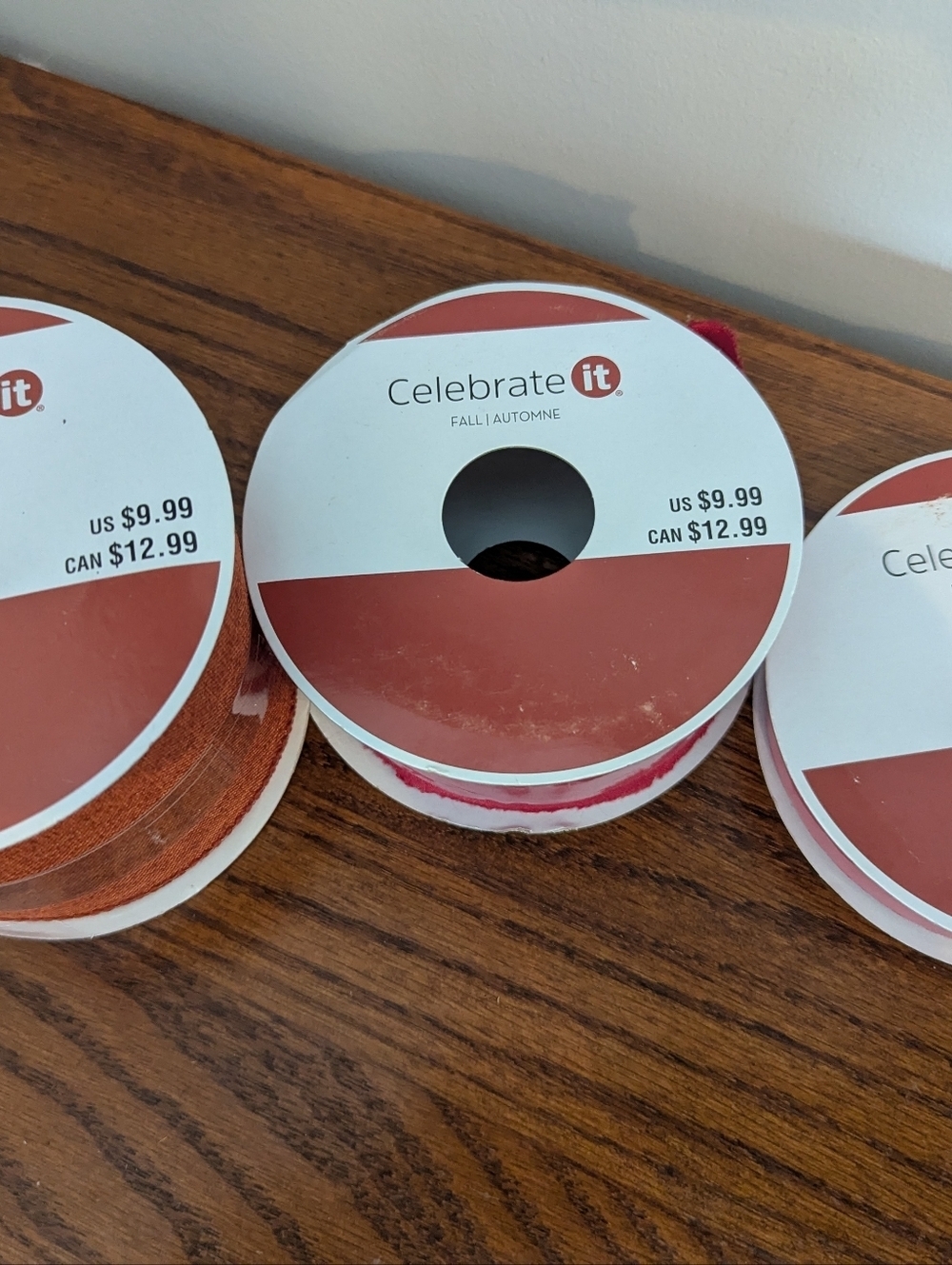 Celebrate It Fall Ribbon Wired Ribbon, Art Ribbon, Craft Ribbon 1 Orange & 2 Red - Picture 3 of 10